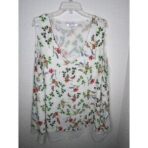 Rose+Olive Top 2X Sleeveless Blouse Ivory Floral Chiffon Hem Lining Tank Boho